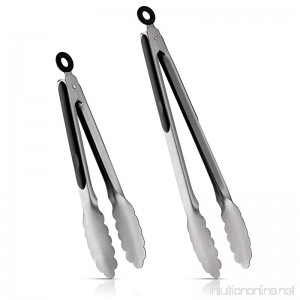 Ruzels Brushed Stainless Steel Locking Kitchen Tongs 9 Inch & 12 Inch Set of 2 - B01M9HR9QE